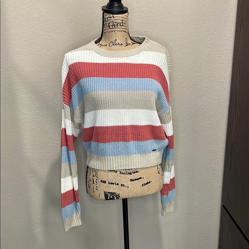 Hollister Red and Blue Crew Neck Sweater Relaxed Fit
